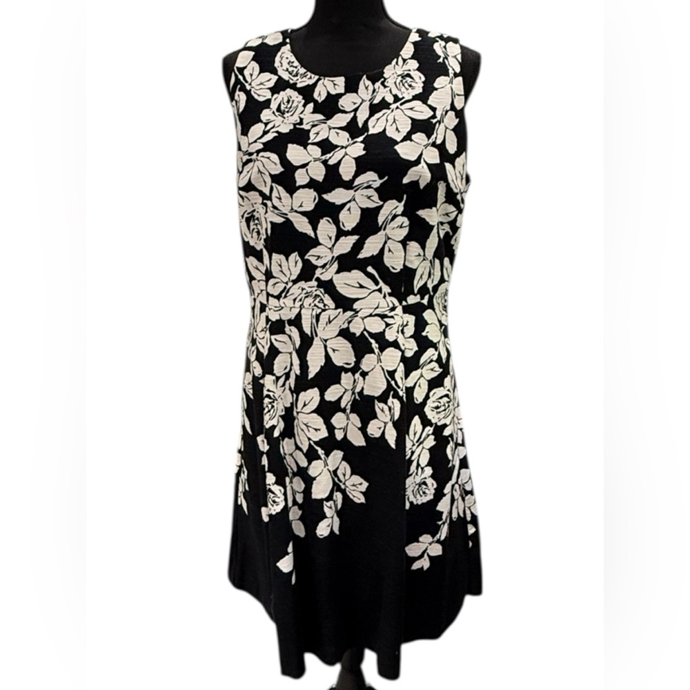 Talbots Black and White Floral Midi Dress